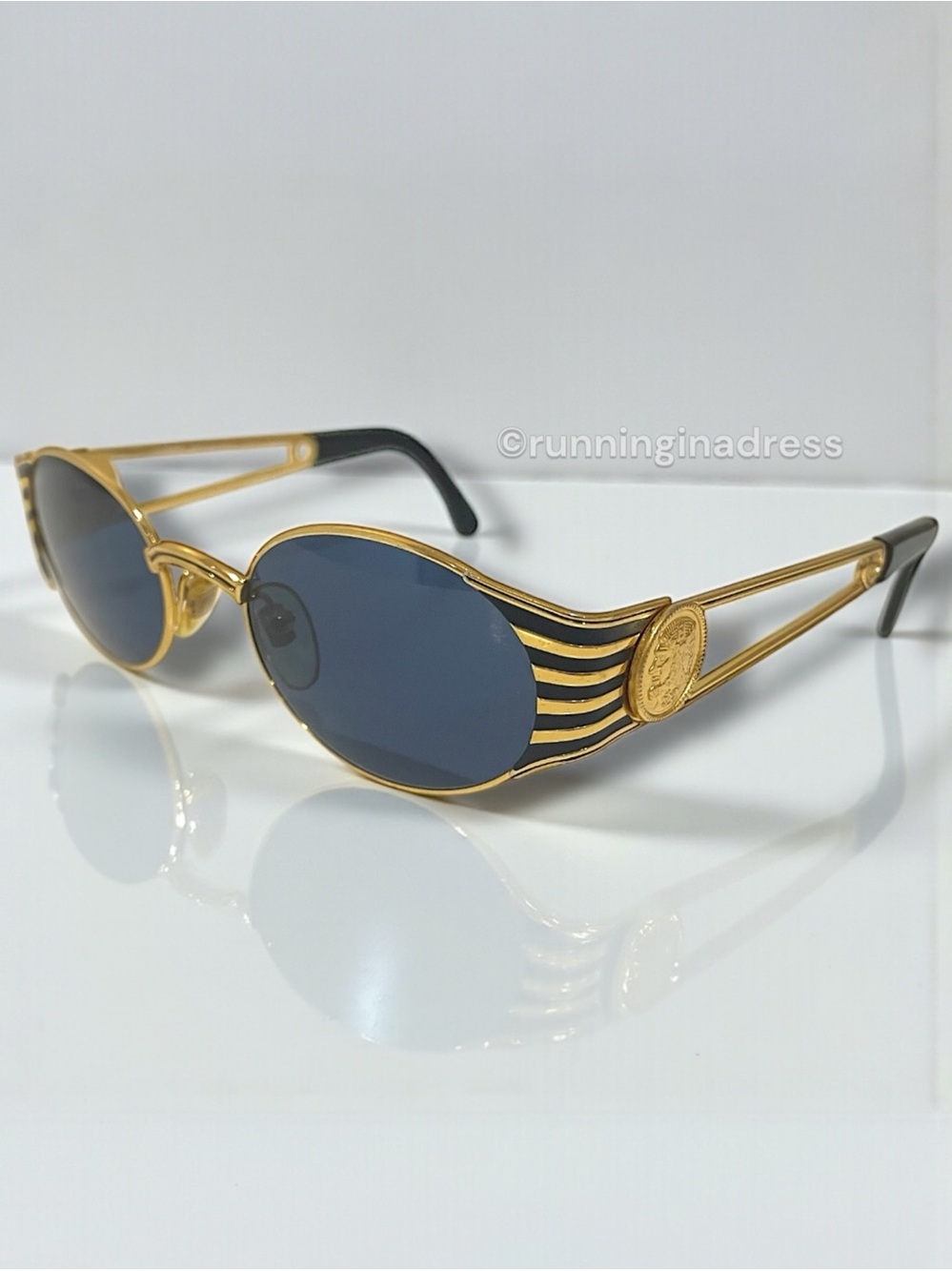 Vintage Fendi FS 300 Sunglasses Gold Black Oval Roman Coin Safety Pin 90s ODB - Picture 13 of 16
